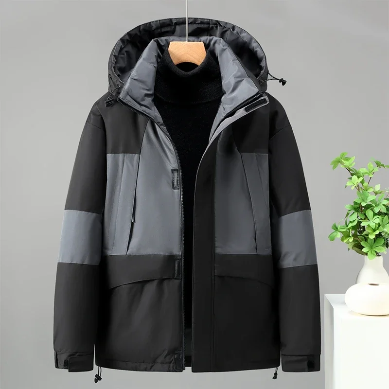 

Men's Warm Thickened Coat Detachable Hat Long-sleeved Coats New Autumn Winter Outdoor Style Contrasting Color Down Cotton Jacket