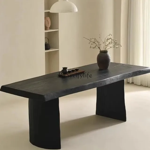 Wabi Stillwind whole board carbonized black tea table and chair combination solid wood large board tea table living room