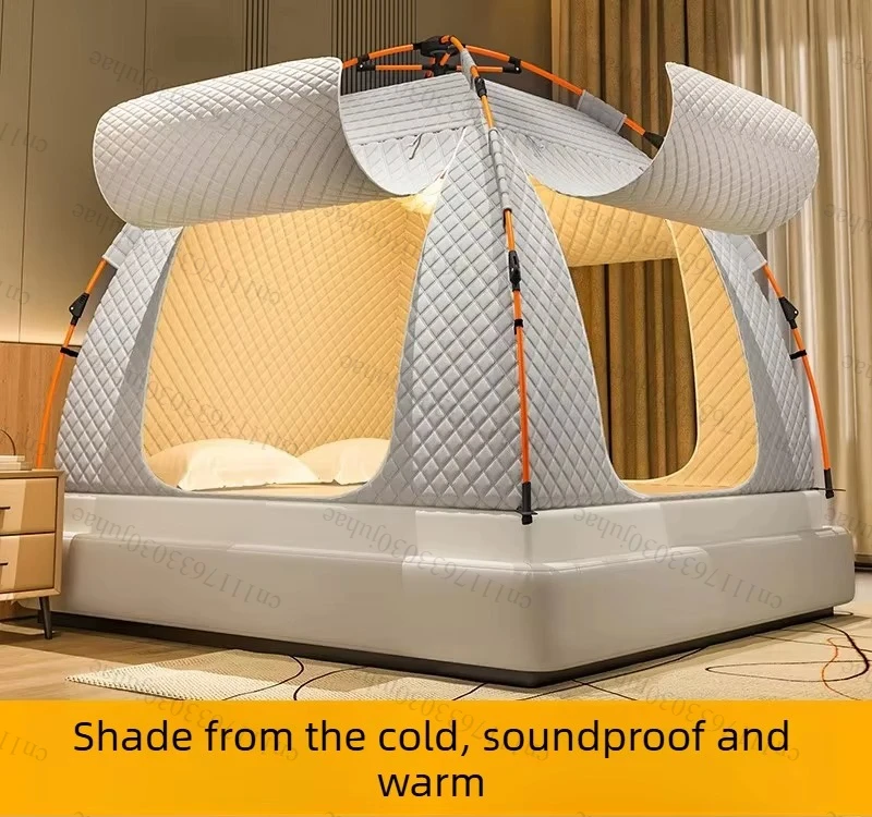 Thicken Warm Windproof Blackout Anti-Drop Bed Tent Mosquito Net Full Coverage Mongolian Style Bed Curtain for Home Bedroom