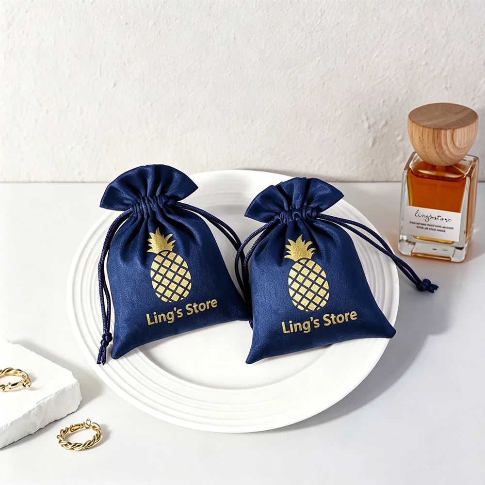 

100 Blue Flannel Bag Jewelry Gift Packaging Velvet Drawstring Pouches Wedding Party Decoration Cotton Bags Home Travel Organizer