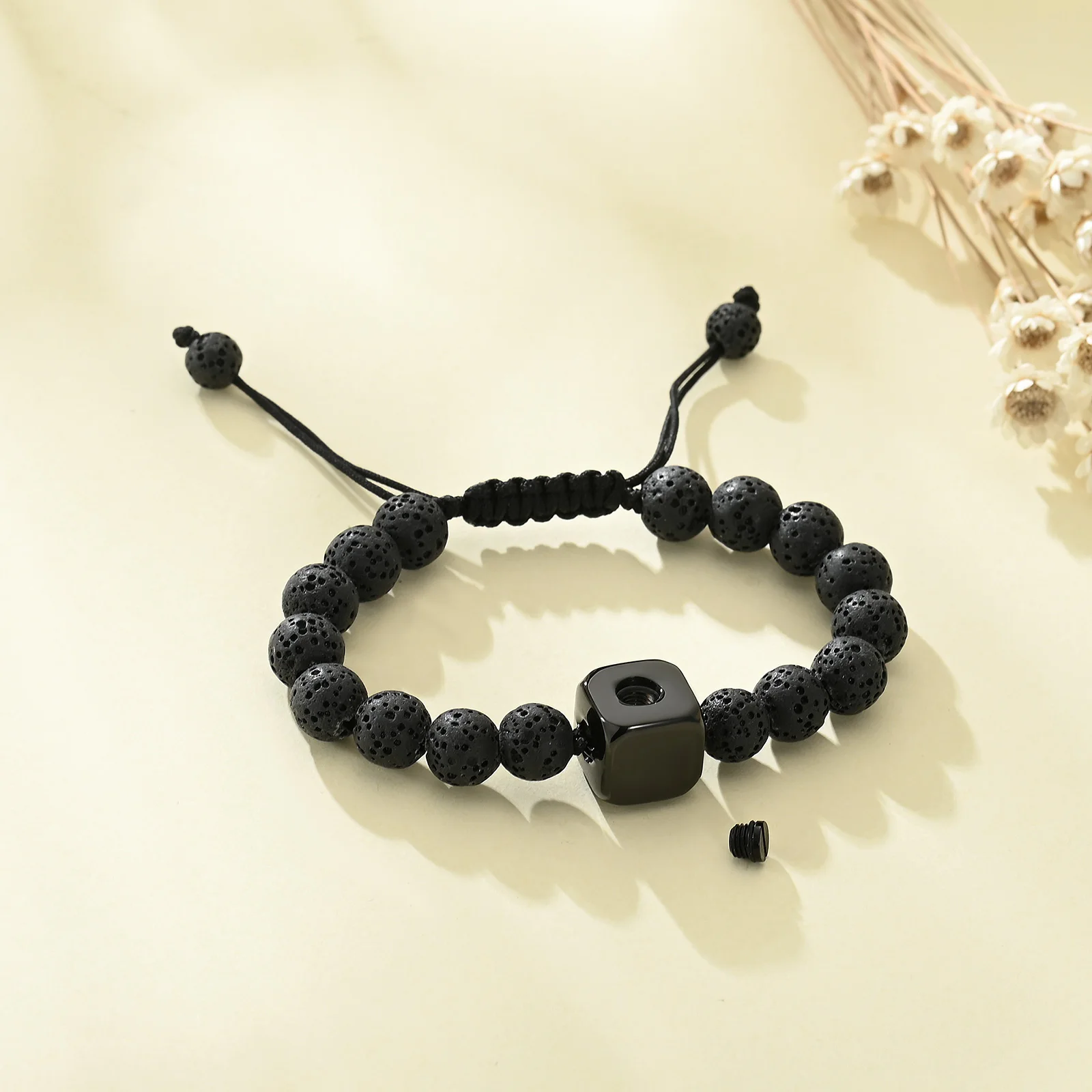 Beaded Urns Bracelet Adjustable Volcanic Stone Small Urns For Human/Pet Ashes Cremation Jewelry Keepsake Bangle
