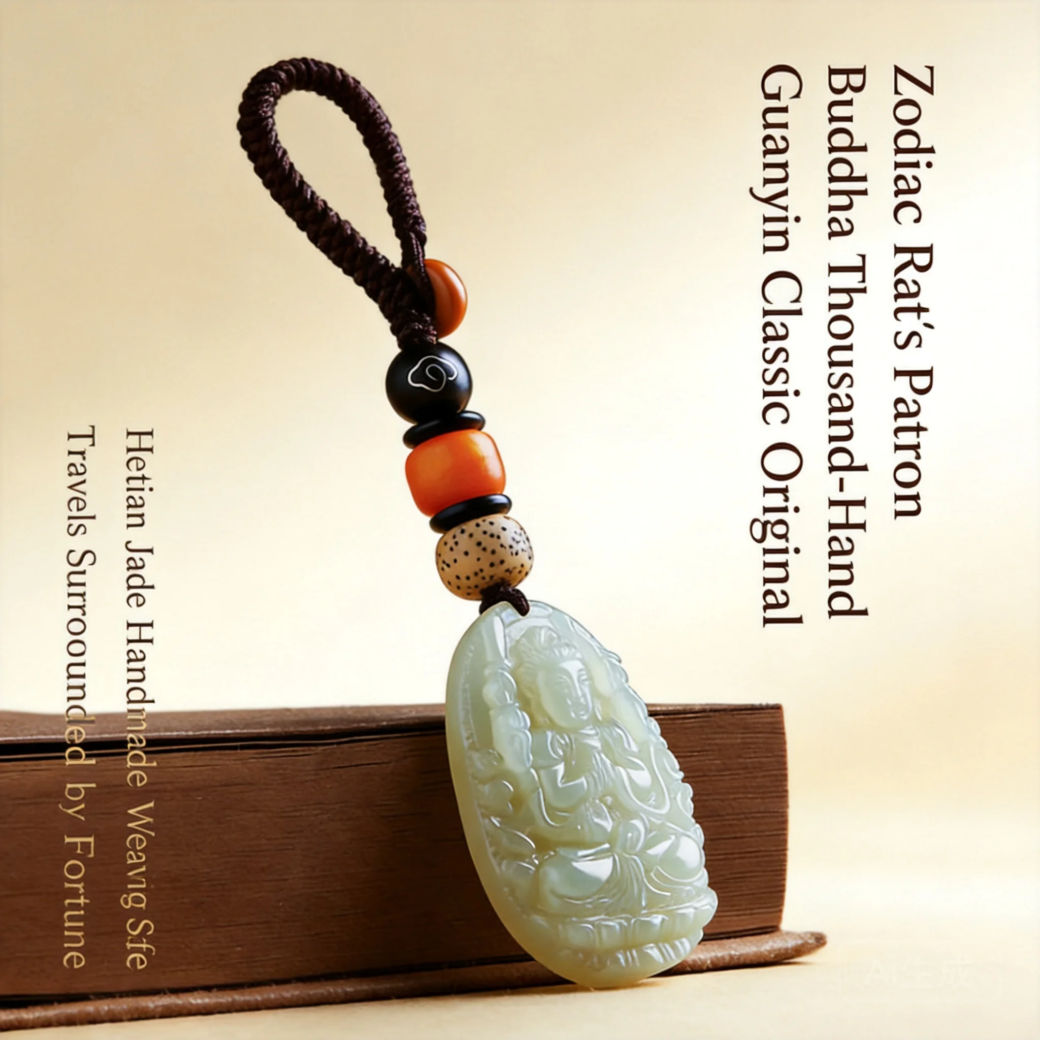 2026 Chinese Style Hetian Jade Manjushri Bodhisattva Patron Buddha Car Key Chain Unisex 12 Chinese Zodiac Rabbit Lucky Amulet