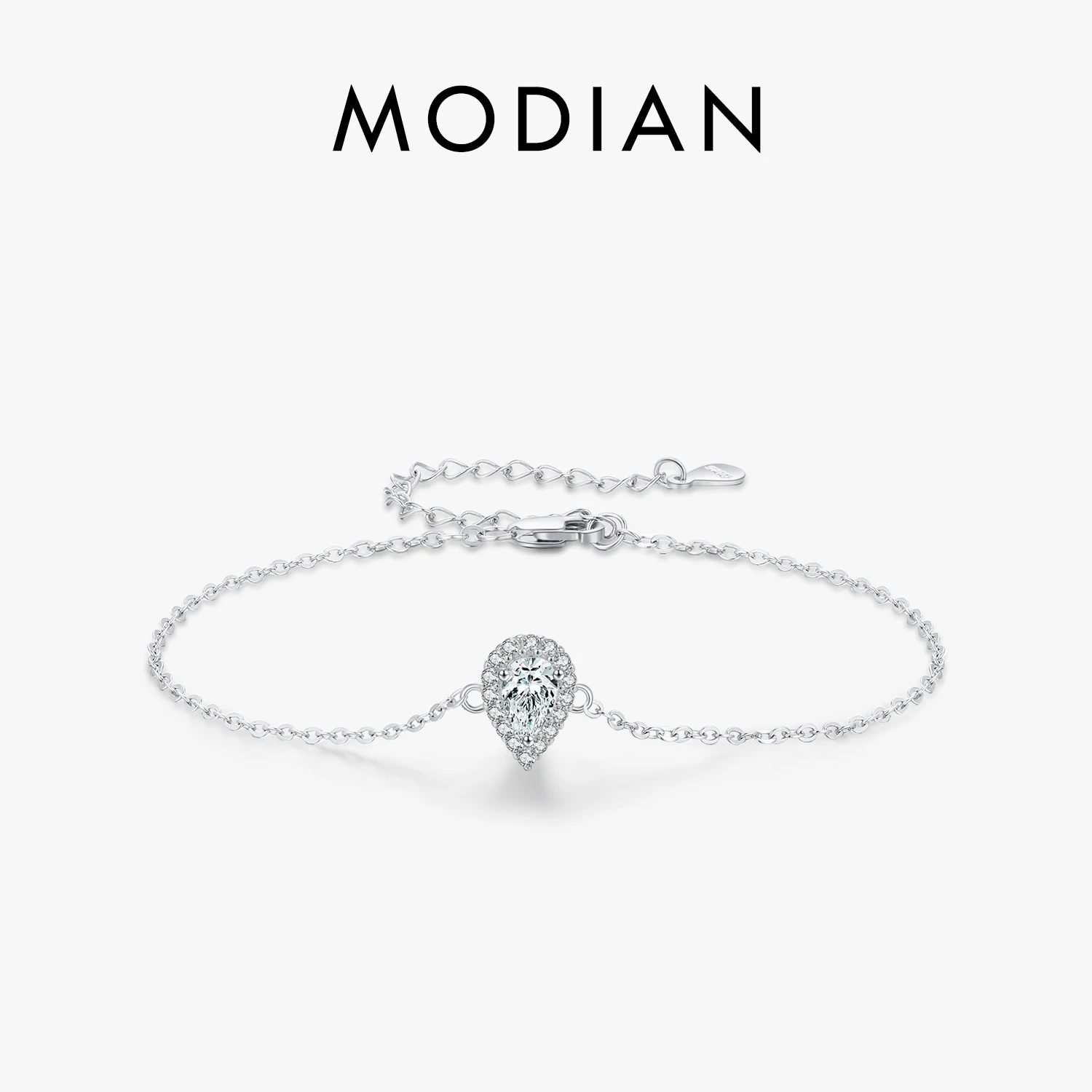 

MODIAN 925 Sterling Silver Water Drop Clear CZ Bracelet Pear Cut Link Chain Platinum Plated Bracelet For Women Wedding Jewelry