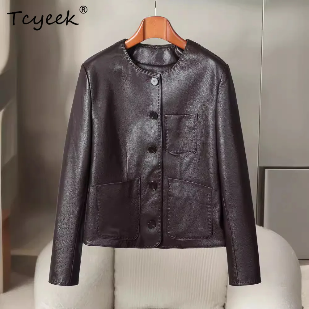 

Tcyeek Real Leather Jacket Women Autumn Clothes Casual Sheepskin Womens Coat Fashion Slim Fit 2026 New Style Casaco Feminino