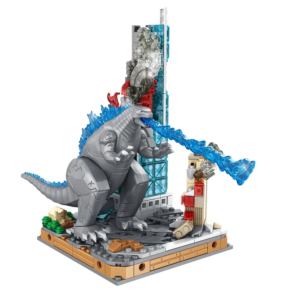 Figura de acción del rey de los monstruos, juego de construcción de figura de Rayo de calor Scar King Godzill, ciudad Stomper, regalo para adultos y niños, bloques de construcción