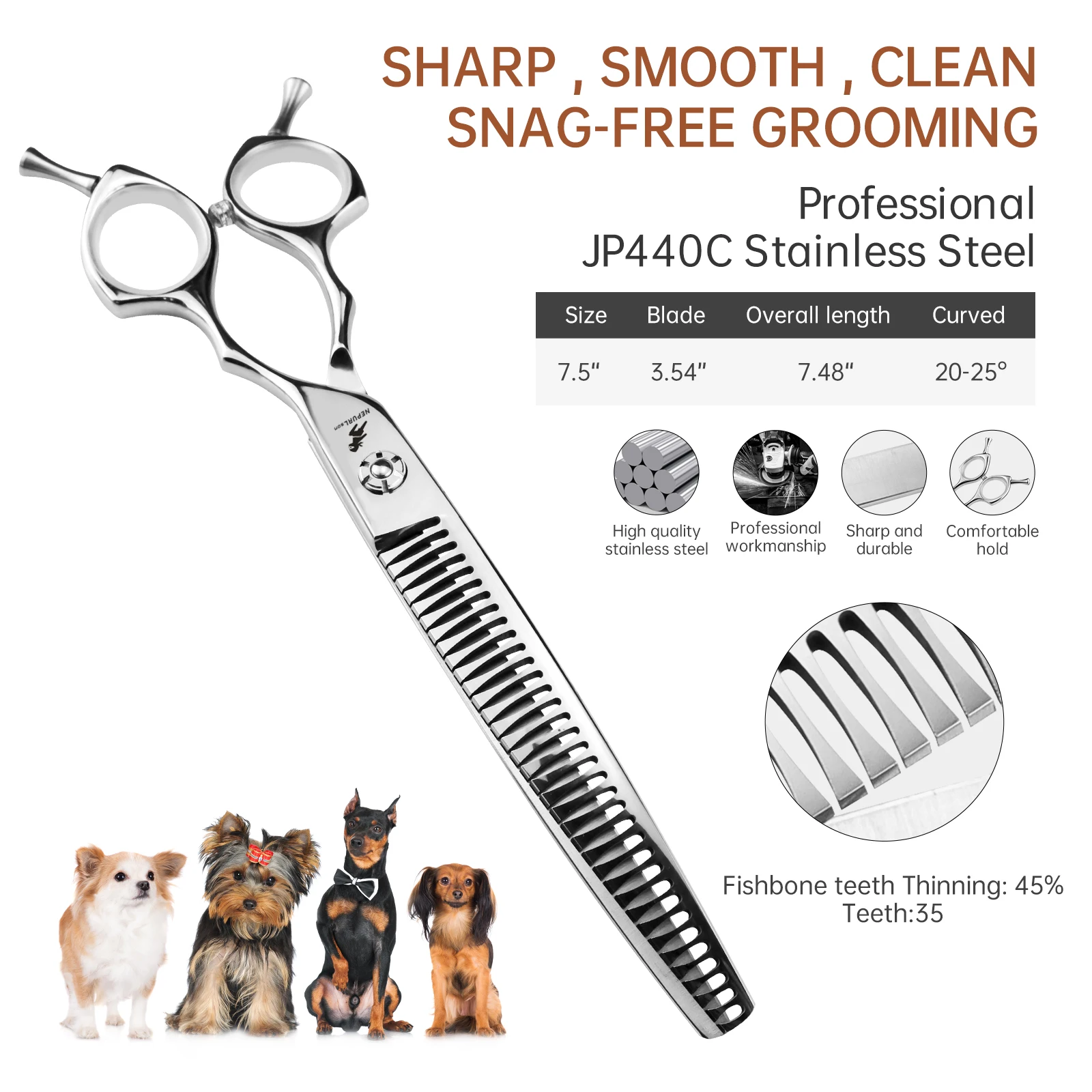 Dog Curved Scissors for Grooming Japan 440C 7.5