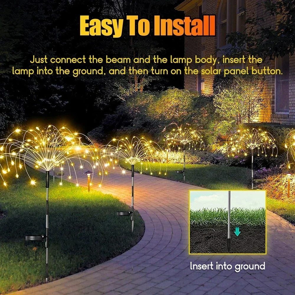 Solar Firework Fairy Light LED Outdoor Waterproof Garden Flower Light Christmas Party Decoration DIY Lawn Lamp Holiday Lighting