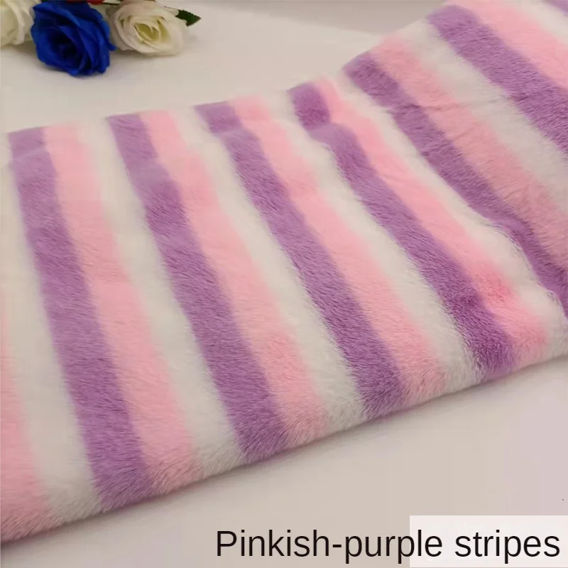 Fur Fabric By The Meter for Coats Clothes Diy Sewing Plush Soft Imitation Otter Rabbit Rainbow Stripe Decorative Cloth Thickened