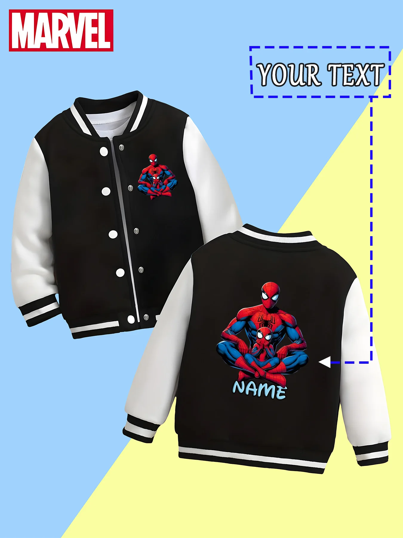 

MINISO Marvel Boys Baseball Jacket - Spider-Man Zen Print, unique design shows personality, it is very fashionable to wear for d