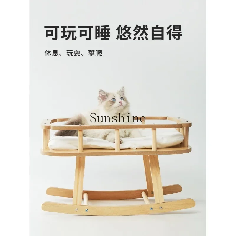 Cat bed Wooden pet hammock Four seasons cat swing mat