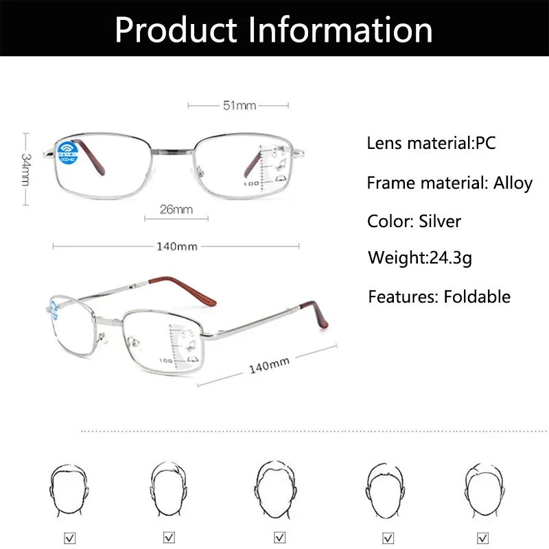 Photochromic Reading Glasses Men Women Folding Progressive Multifocal Foldable Presbyopic Glasses With Case Anti Blue Light