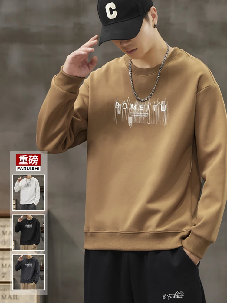 

Loose Men's Sweatirt round Ne Long Sve Spor Casual Top Heavyweight Autumn Faionable Brand Cotton Polyester Blend