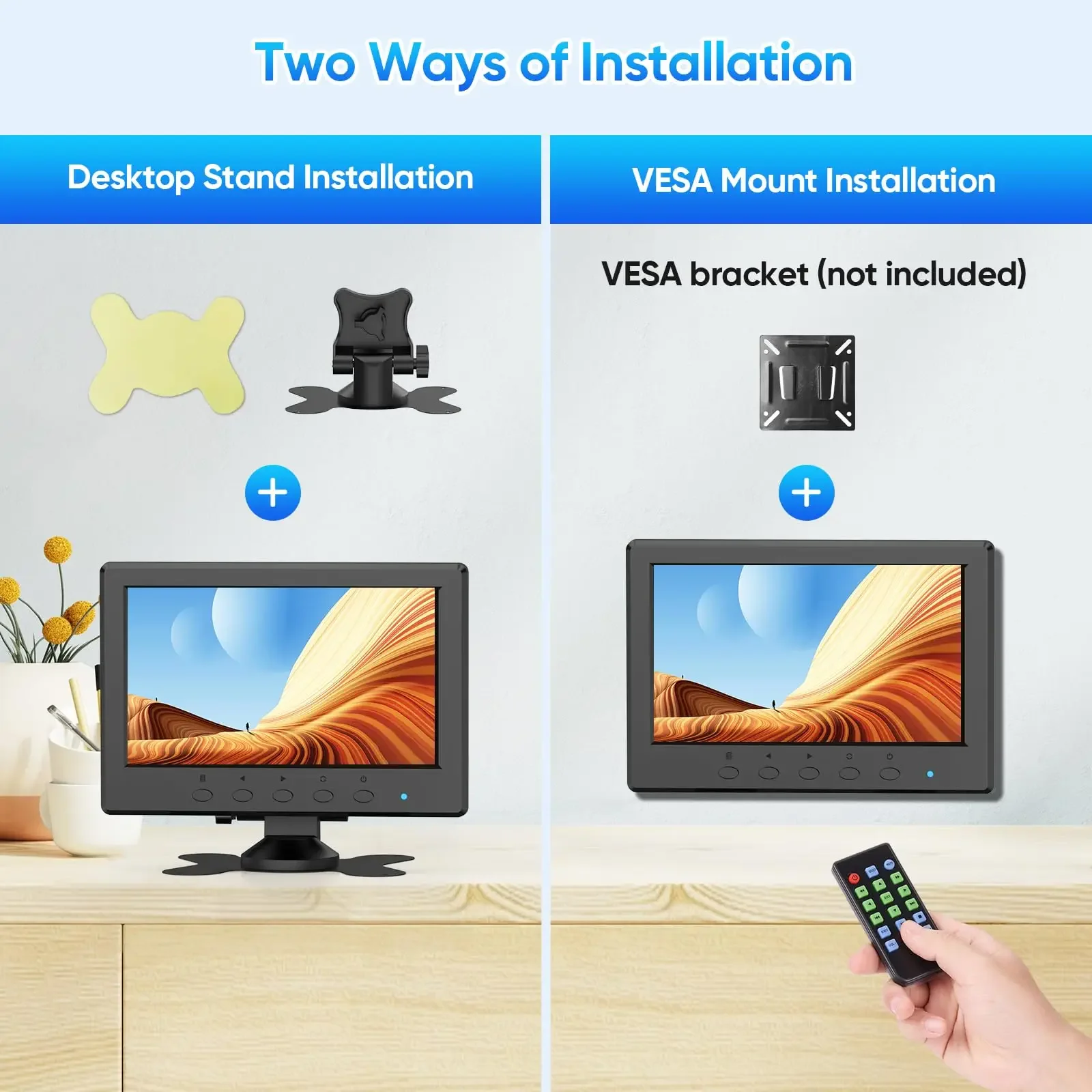 شاشة Eyoyo مقاس 7 بوصات IPS CCTV شاشة محمولة 1024 × 600 مع جهاز تحكم عن بعد ومكبرات صوت، HDMI/VGA/BNC/AV/USB مدخل DVD DVR BY(Origin)