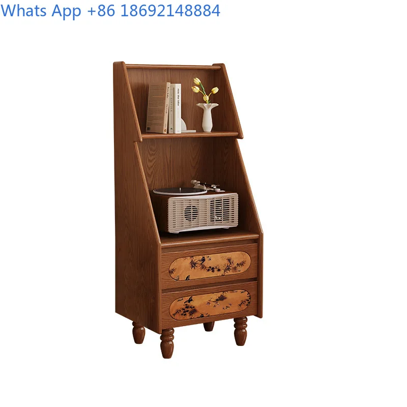 Vintage Style Solid Wood Bookshelf for Living Room Wall Mounted Storage Cabinet Small Space Retro Display Shelf