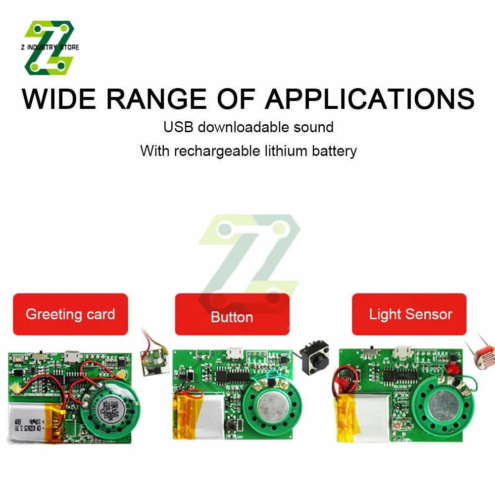 Controllo a pulsante MP3 modulo audio PCB registrabile modulo audio USB per biglietti di auguri