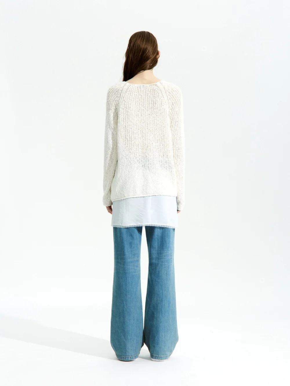 

Loose, Relaxed Style Round Neck Knit Top For Women, New Spring/Summer 2026 Style, Hollowed-Out Long-Sleeved Top.
