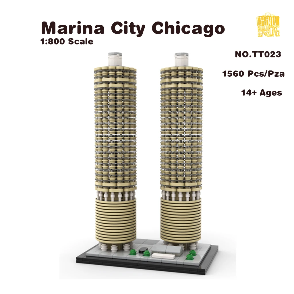 

MOC TT023 Marina City 1:800 Scale Chicago Model With PDF Drawings Building Blocks Bricks DIY Birthday Christmas Gifts