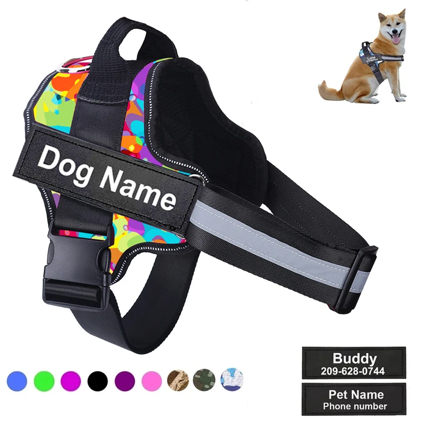 Dog Harness NO PULL Reflective Breathable Adjustable Pet Harness Vest with ID Custom Patch Outdoor Walking Dog Supplies