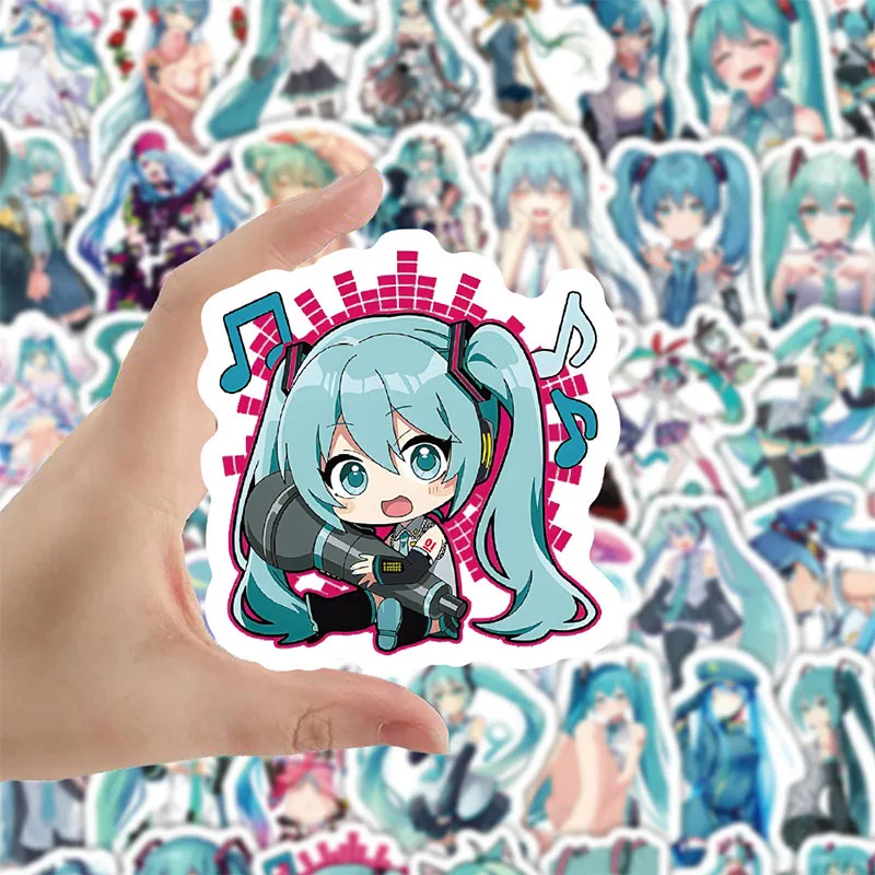 100PCS Hatsune Miku DIY Cartoon Stickers Phone Trunk Refrigerator Waterproof Anime Stickers Anime Figure Image Toys Sticker Gift