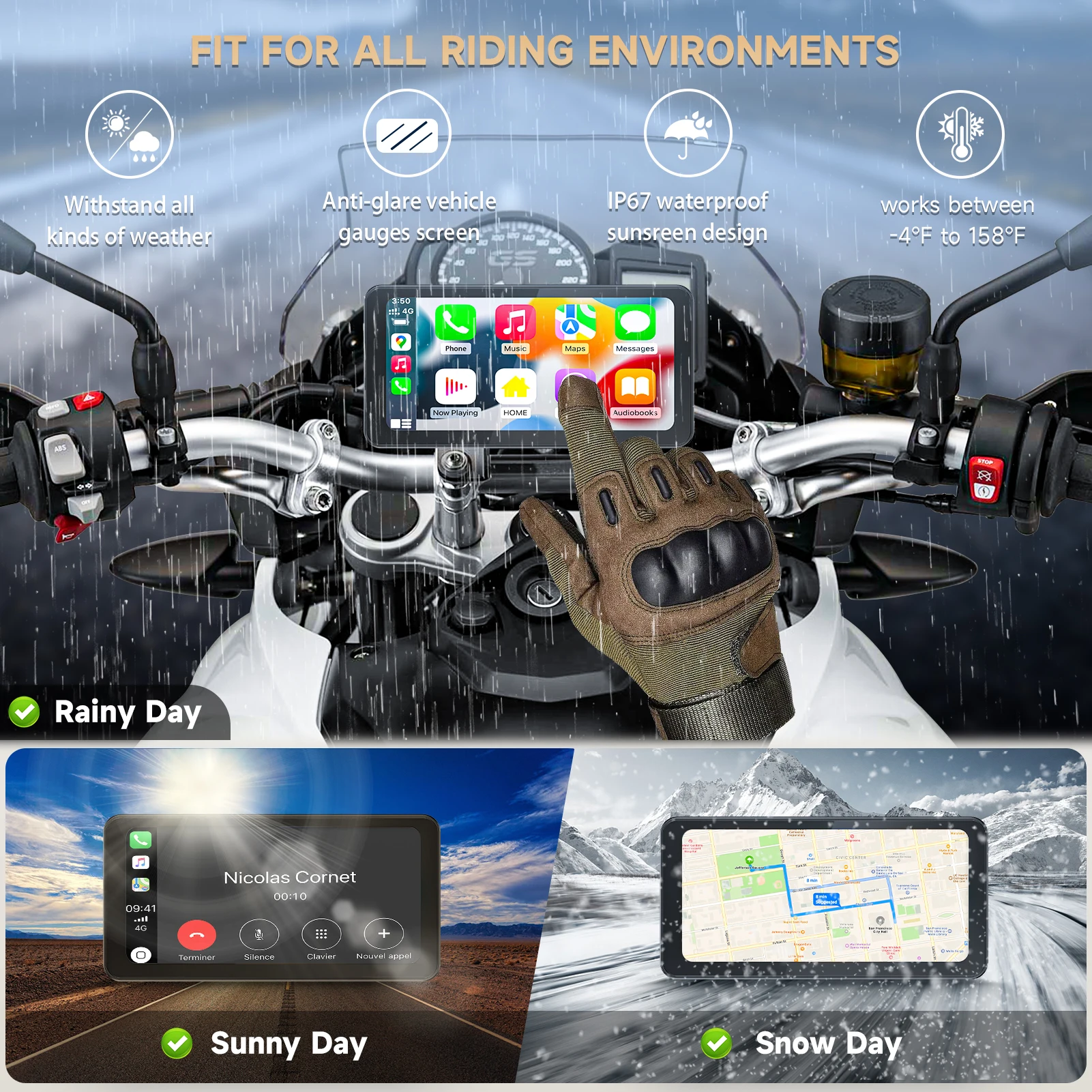 6.25 palec přenosné mototorcycle bezdrátový jablko carplay/android auto GPS navigátor dotek obrazovka