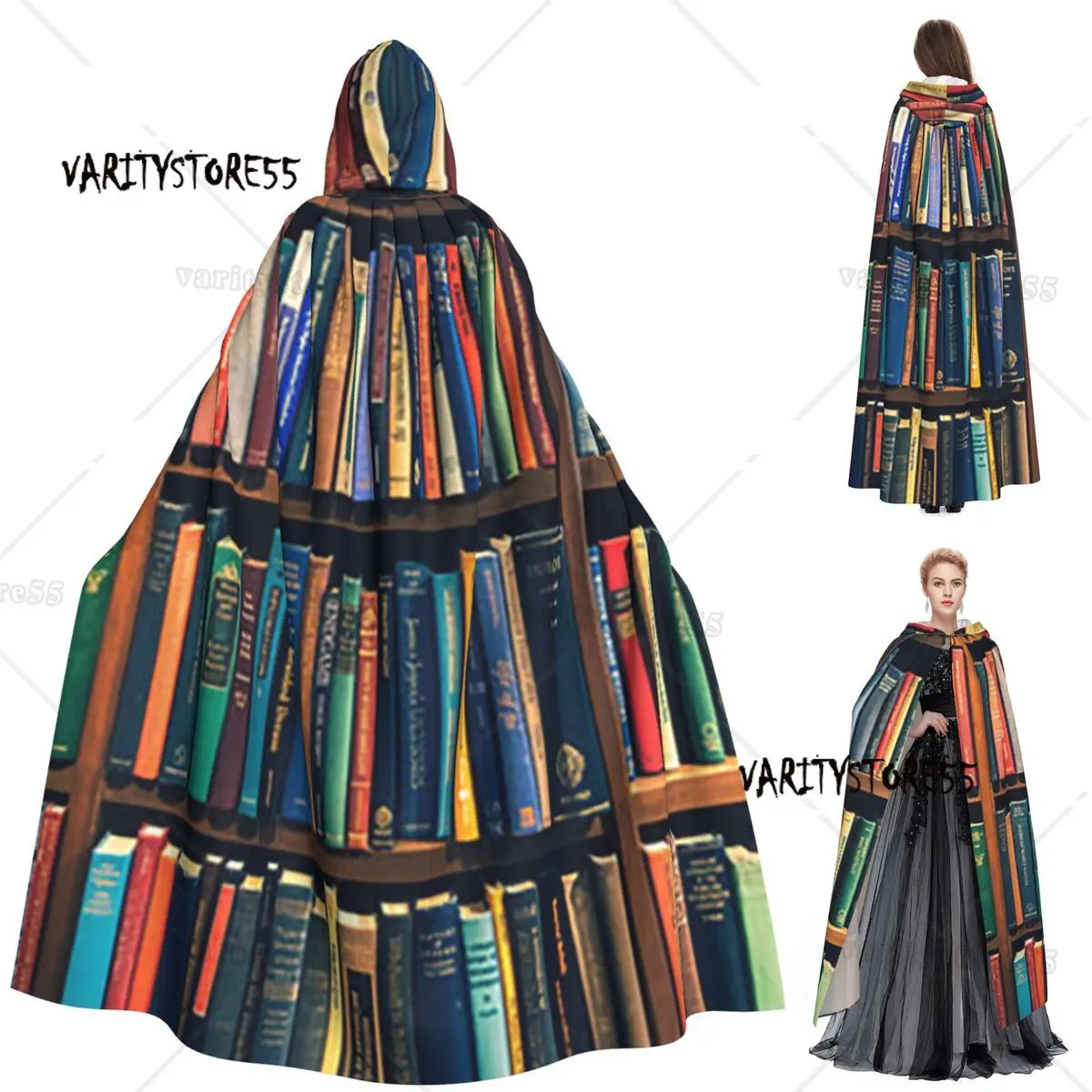 

Education Library Book Long Hooded Cloak Witch Medieval Costume Cosplay Cape HalloweenCoat Adult Unisex