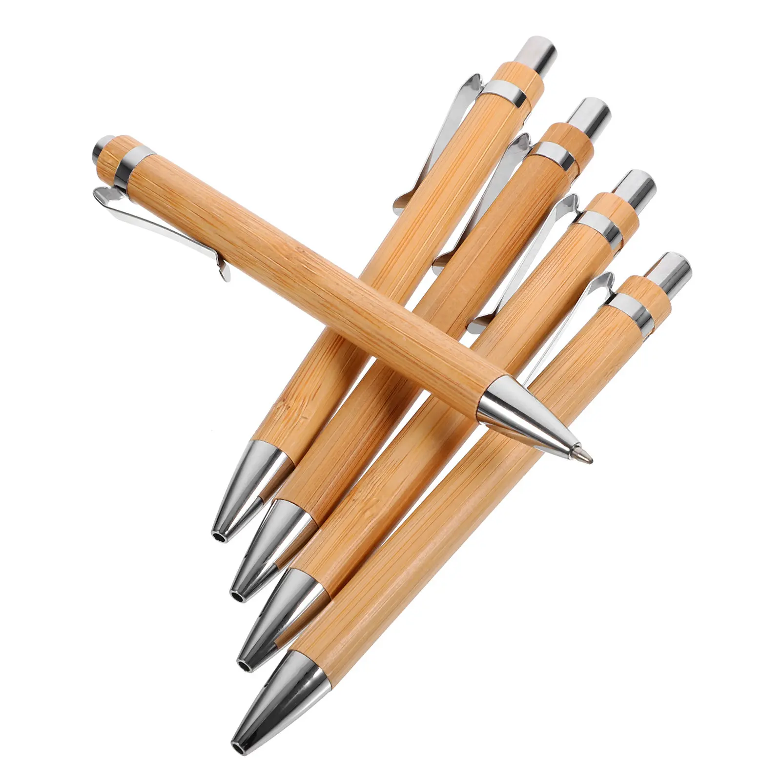 5Pcs Bamboo Retractable Ballpoint Pens Creative Business Office Writing Smooth Ergonomic Fine Point Stationery Supplies
