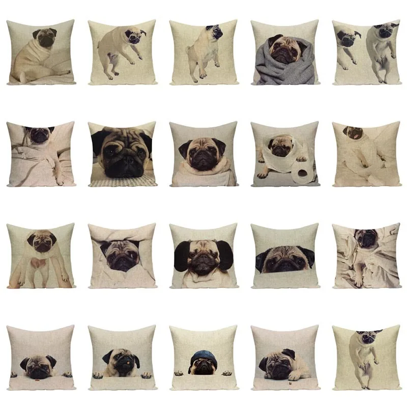 High Quality Pug Dog Cushion cover White Outdoor Cushions Custom Linen Throw pillows Animal Pillow Decorative Home Cushion cover