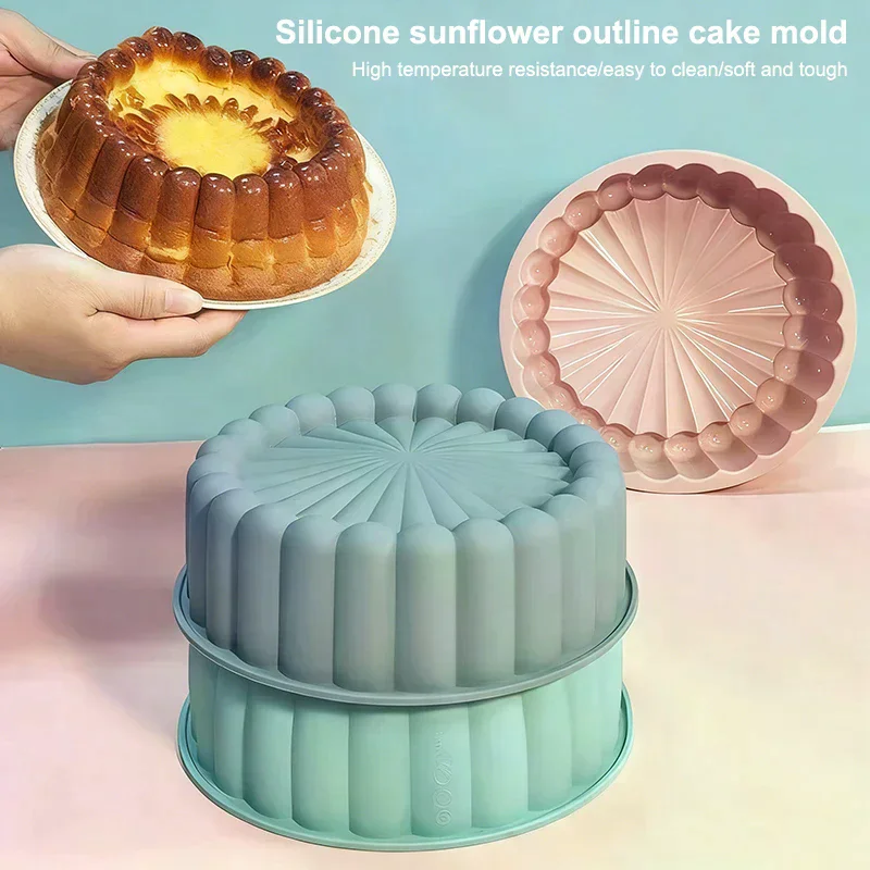 Sunflower Cake Pan 7.87/10.04 Inch Round Cake Baking Pan Nonstick Silicone Cake Molds For Anniversary Cheesecake Bread Mould