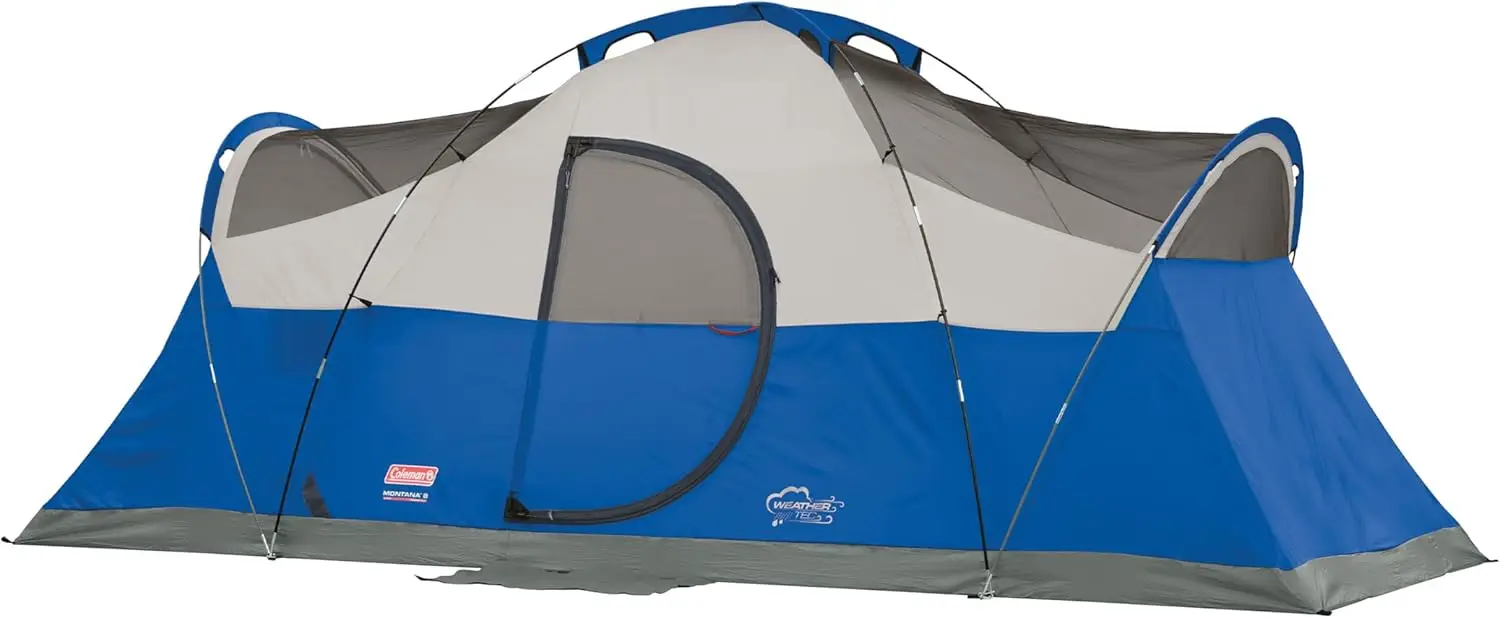 Montana 8P Family Tent with Waterproof Rainfly & Expandable Carry Bag, Spacious Tent Fits 3 Queen Airbeds, Sets Up in 15 Minutes