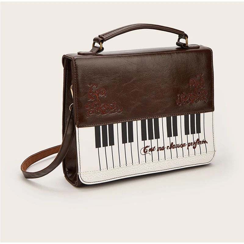 Polka Dot Piano Key Umhängetasche, große Handtasche in Kontrastfarbe, Y2k JK Mädchen-Aktentasche, Damen Wave Point Bowling-Einkaufstasche – Detail 10