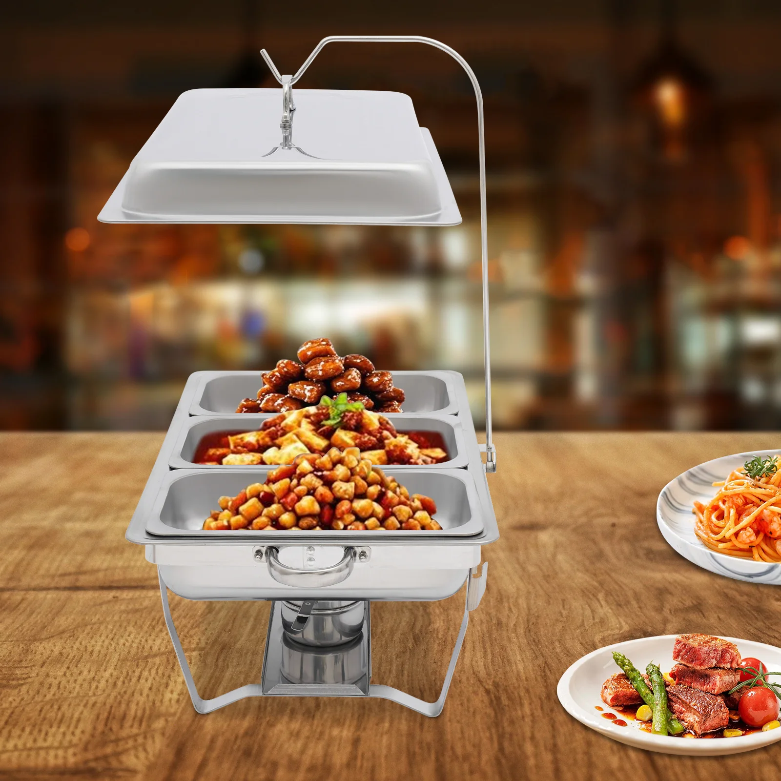 

Прямоугольный мармит из нержавеющей стали 410, подогреватель для фуршета, большая вместимость, съемная крышка, широкое отверстие