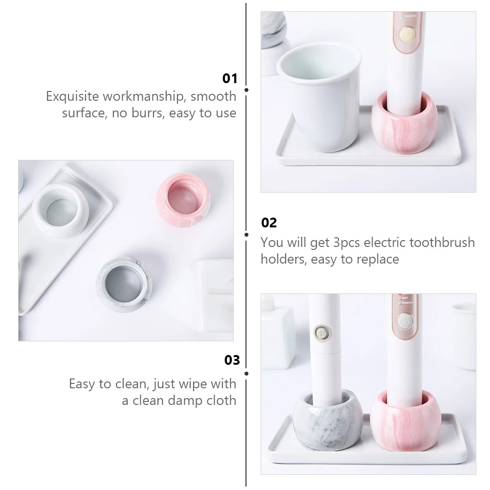 

3Pcs Electric Toothbrush Holder Marble Style Toothbrush Stands Compact Travel Camping Bathroom Organizer Non Slip Base