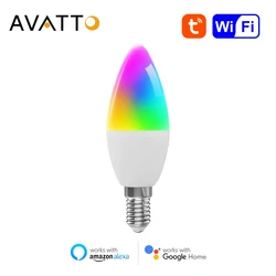 AVATTO Tuya WiFi 6W Smart Candle Bulb,Smart Life App Remote, RGB Led Lamp Bulb Dimmable,Works for Alexa,Google Home