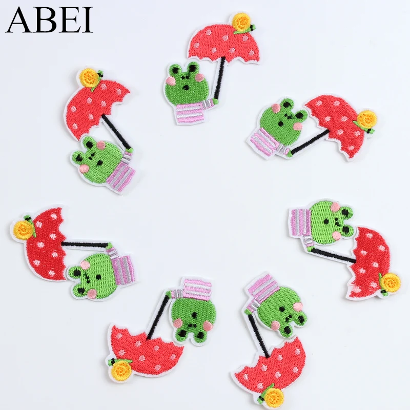 10pcs Cartoon Cute Frog Umbrella Stickers Embroidery Patches DIY Garments Apparel Jeans Badge Handmade Appliques Accessories