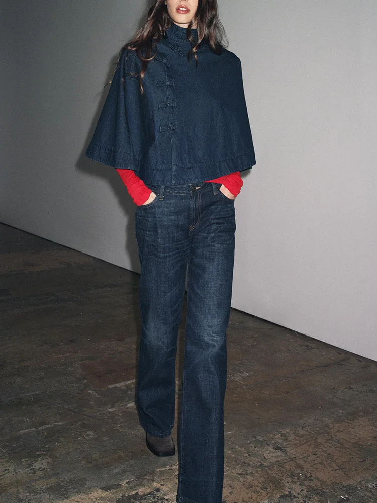 

Элитное женское джинсовое пальто из сетки, новинка зимы, свободный крой с декором в виде узлов, этнический сценический костюм 2025