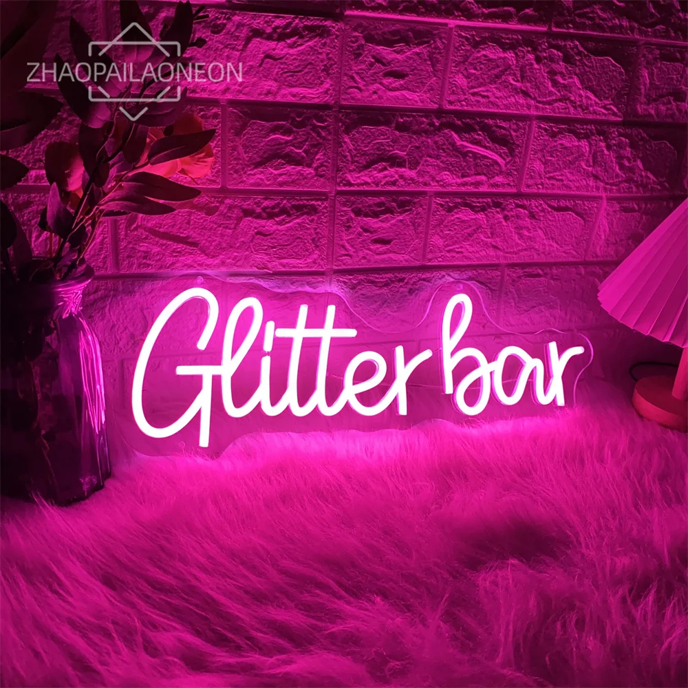 Imagem -02 - Glitter Bar Neon Led Sinal Night Club Bar Festa Sala Decoração da Parede Led Luzes de Néon Decoração do Quarto Flash Bar Clube Salão de Beleza Sinal de Néon