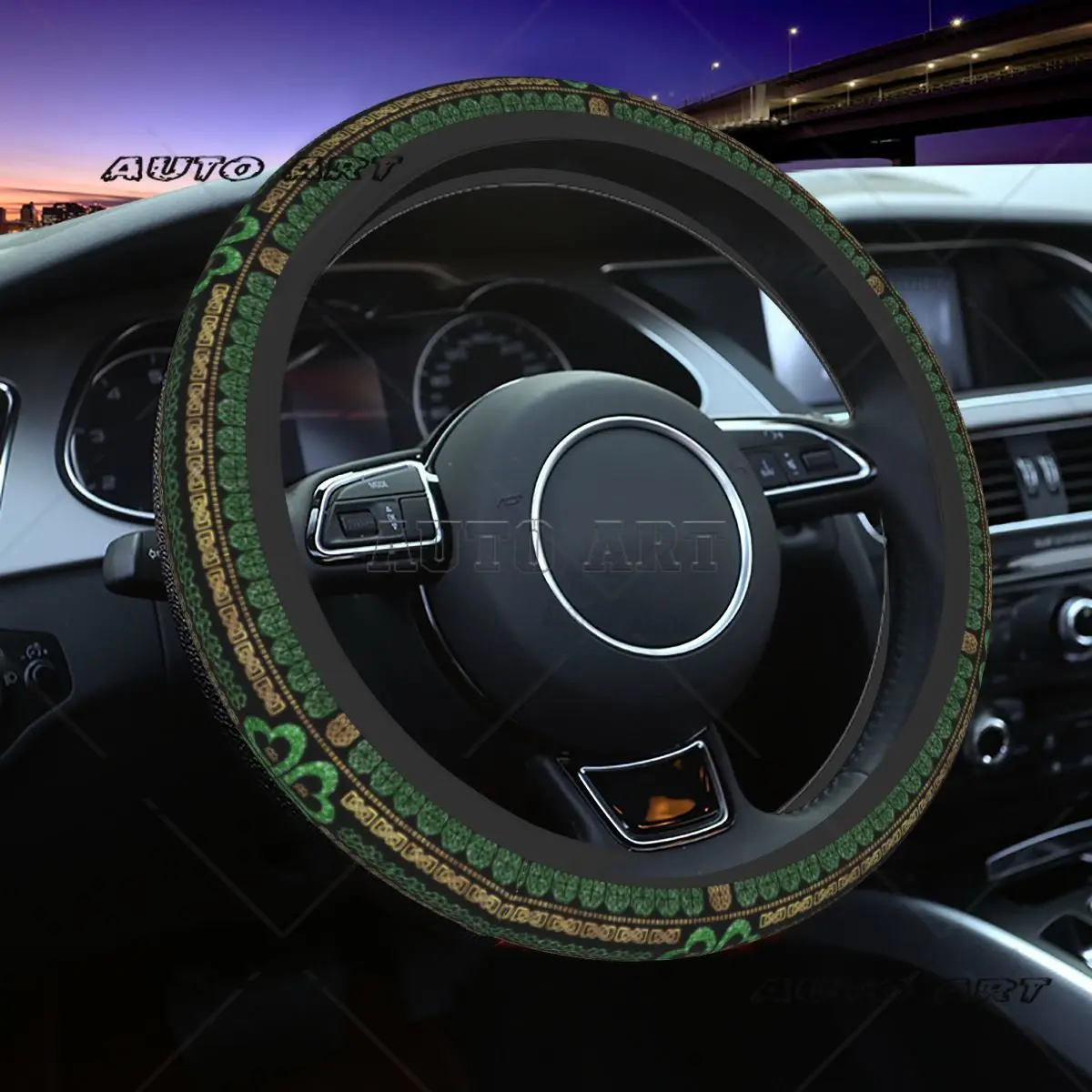 37-38 Car Steering Wheel Cover Shamrock Four Leaf Universal St Patricks Day Braid On The Steering Wheel Cover Auto Accessories