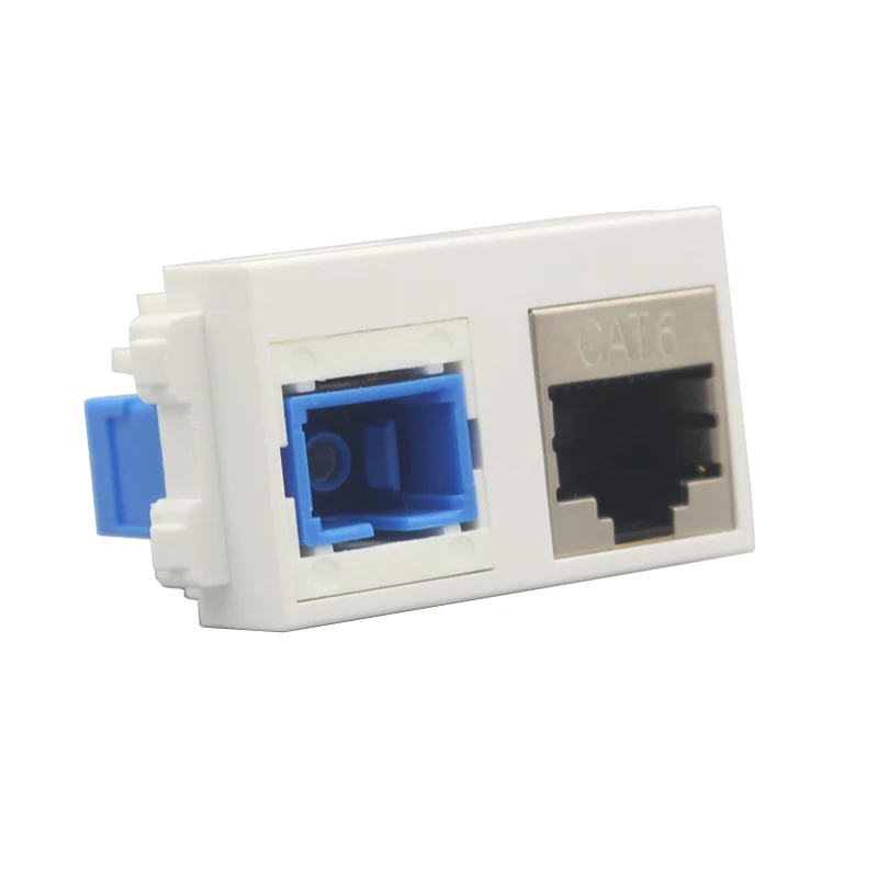 Shield Female LAN CAT6 RJ45 Connector SC UPC Optical Fiber Slot Pass Through Plug Socket 23x36mm Module For Internet Connection