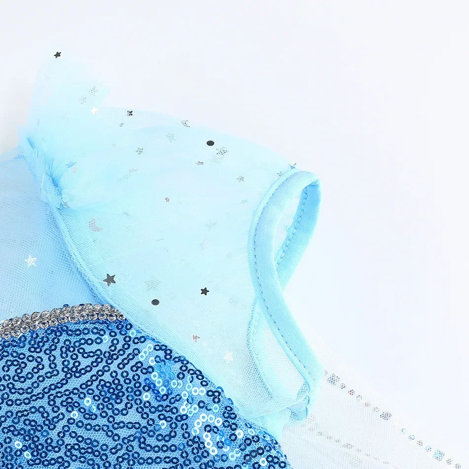 Kinder Mädchen Eis-Schnee-Prinzessin Kostümkleid mit Pailletten, Umhang und komplettem Zubehör für Halloween, Geburtstag, Cosplay, Themenparty-Outfit – Detail 6