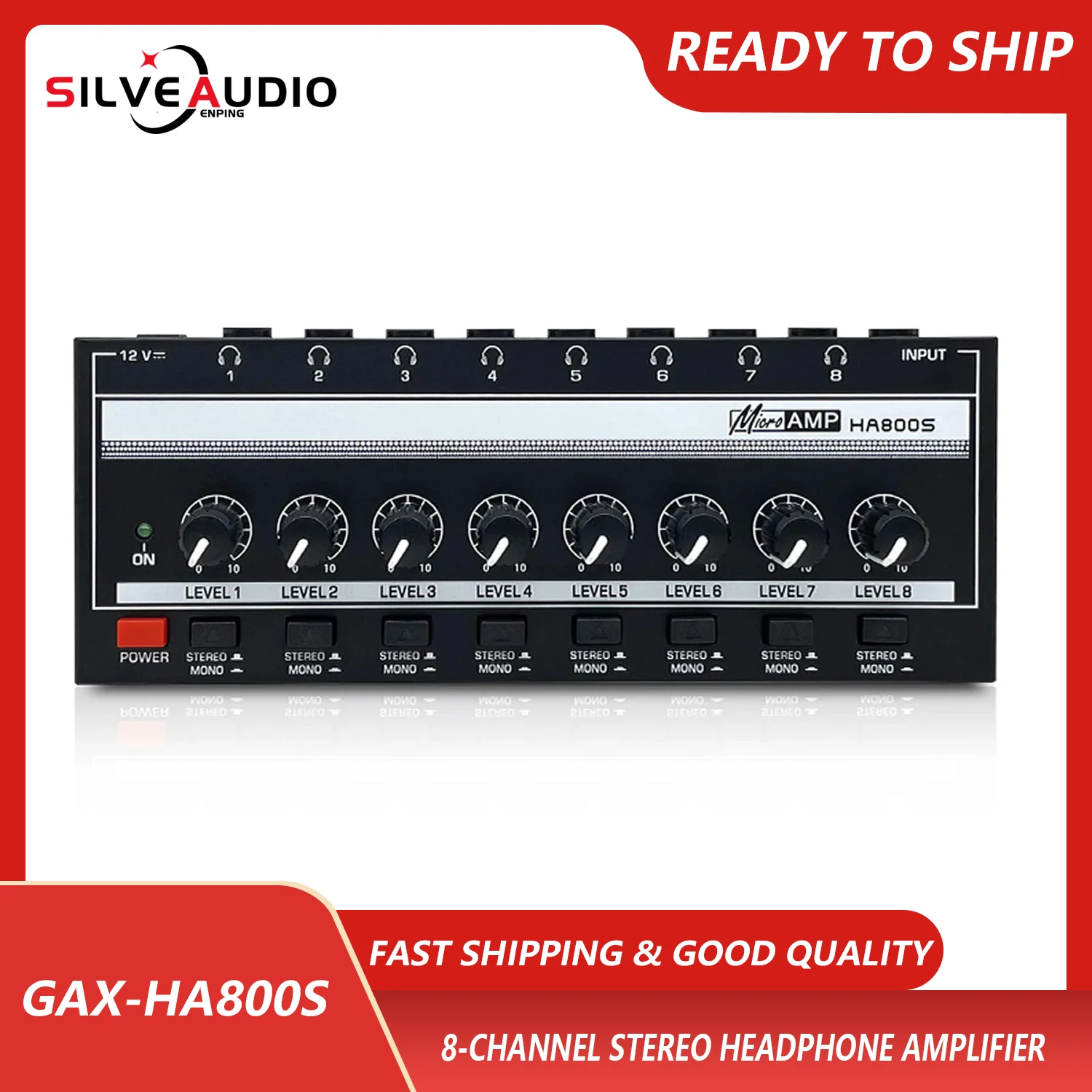 

HA800S 8-Channel Stereo Headphone Amplifier Stereo/Mono Switching Lossless Monitoring Distributor Recording Studio