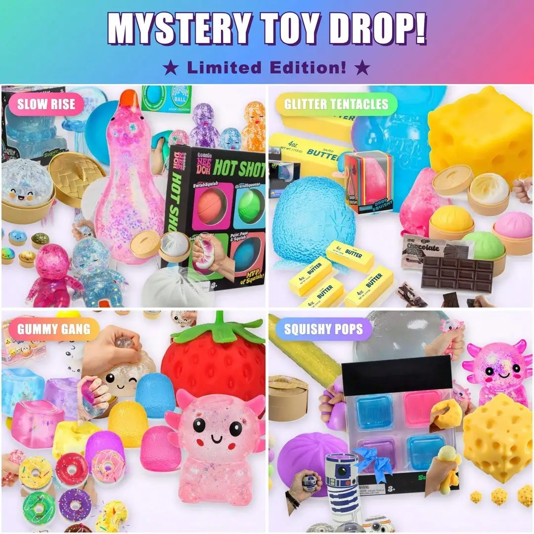 

100+ Styles Squishy Surprise Blind Box, Assorted Animal & Character Slow Rebound Fidget Toys, Stress Relief Sensory Play Party Favors