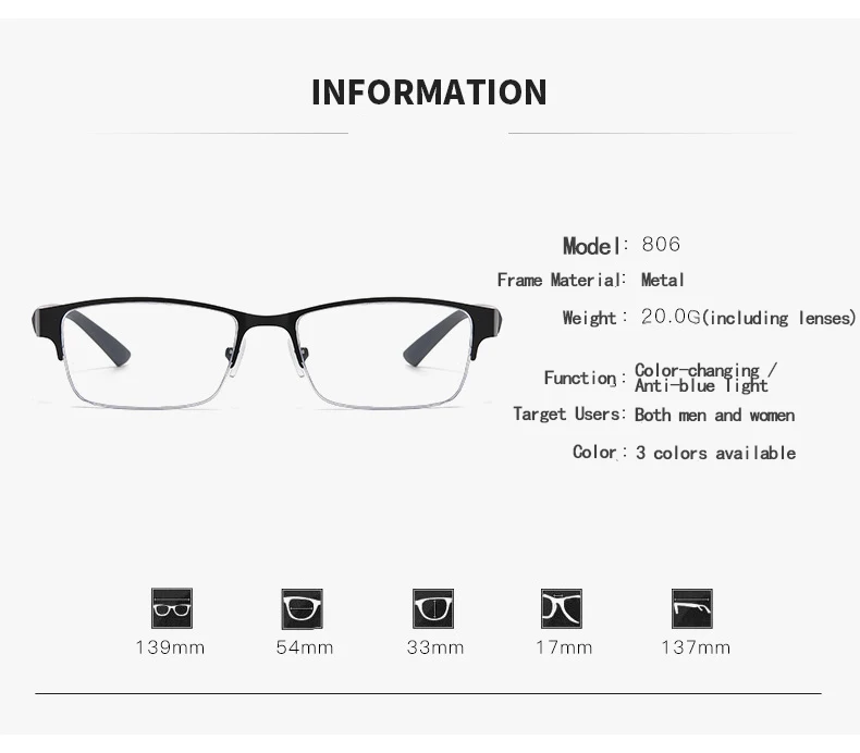Multifokale Farbwechselnde Herren-Halbrahmen-Smart-Zoom-Brille für Nah- und Fernsicht 806 – Detail 9
