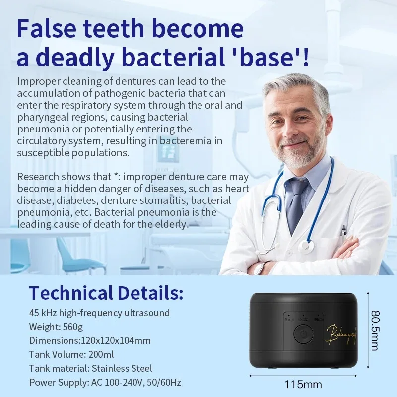 50KHZ Ultraschall-Reinigungsgerät für Zahnspangen Multifunktionaler Hochfrequenz-Reiniger für Unsichtbare Zahnspangen, Zahnprothesen und Schmuck