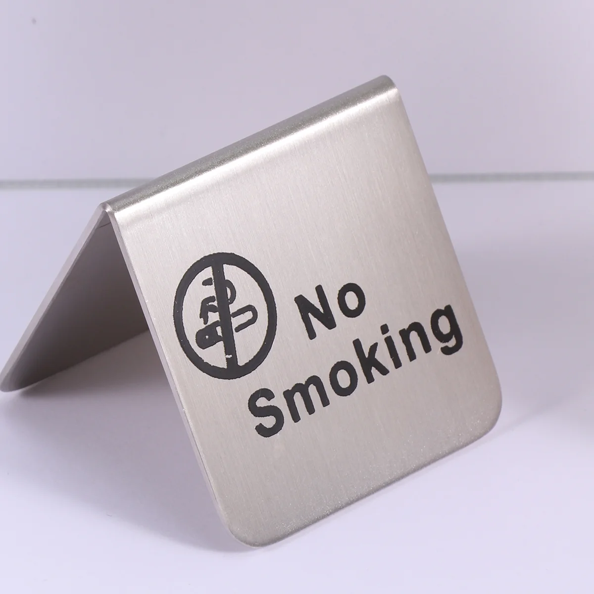Table No Smoking Sign Tent Desktop Double Side Emblems Outdoor Sided Stainless Steel