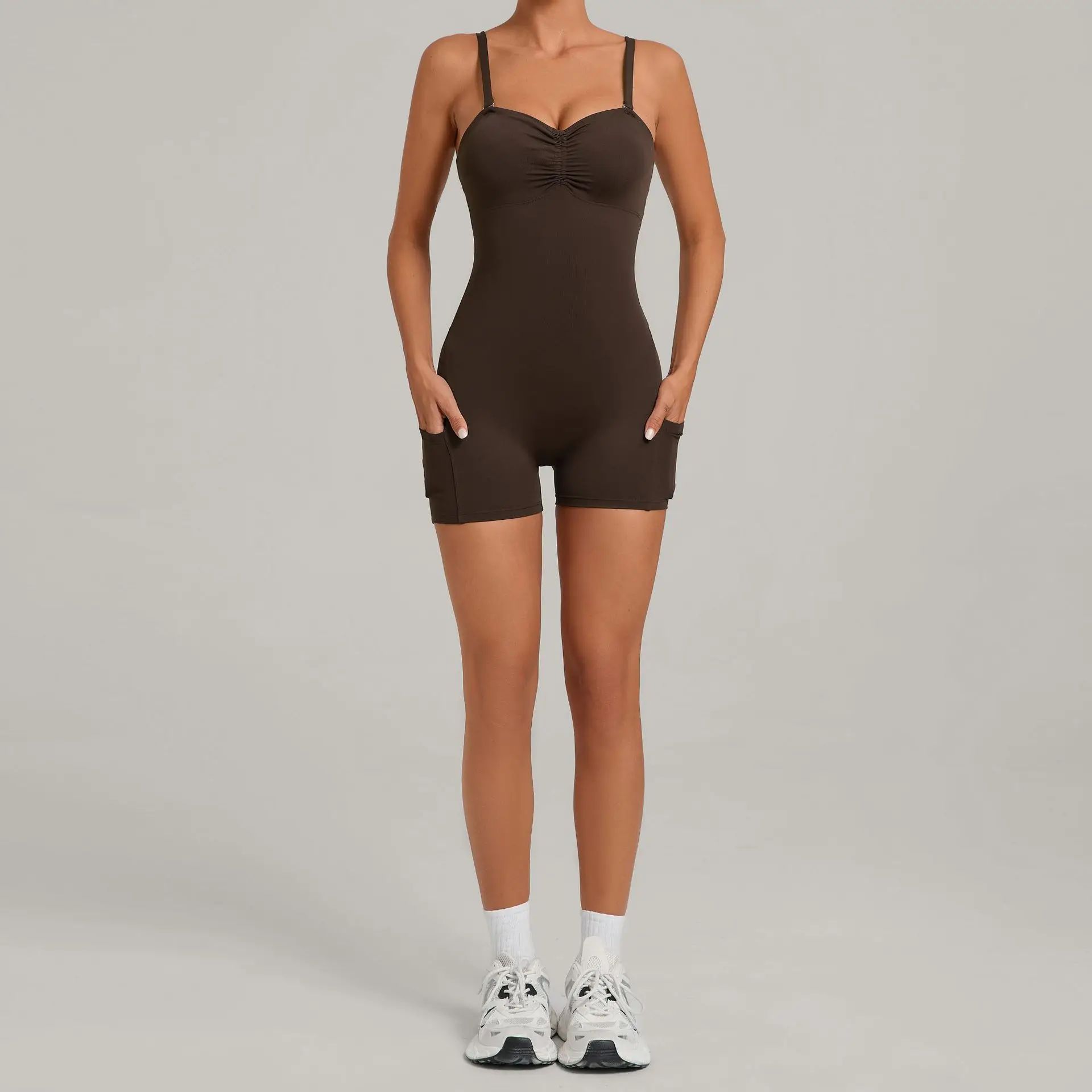 Women Sports Jumpsuit with Pad One-piece Yoga Suit Halter Gym Rompers Fitness Bodysuit Workout Outfits Activewear