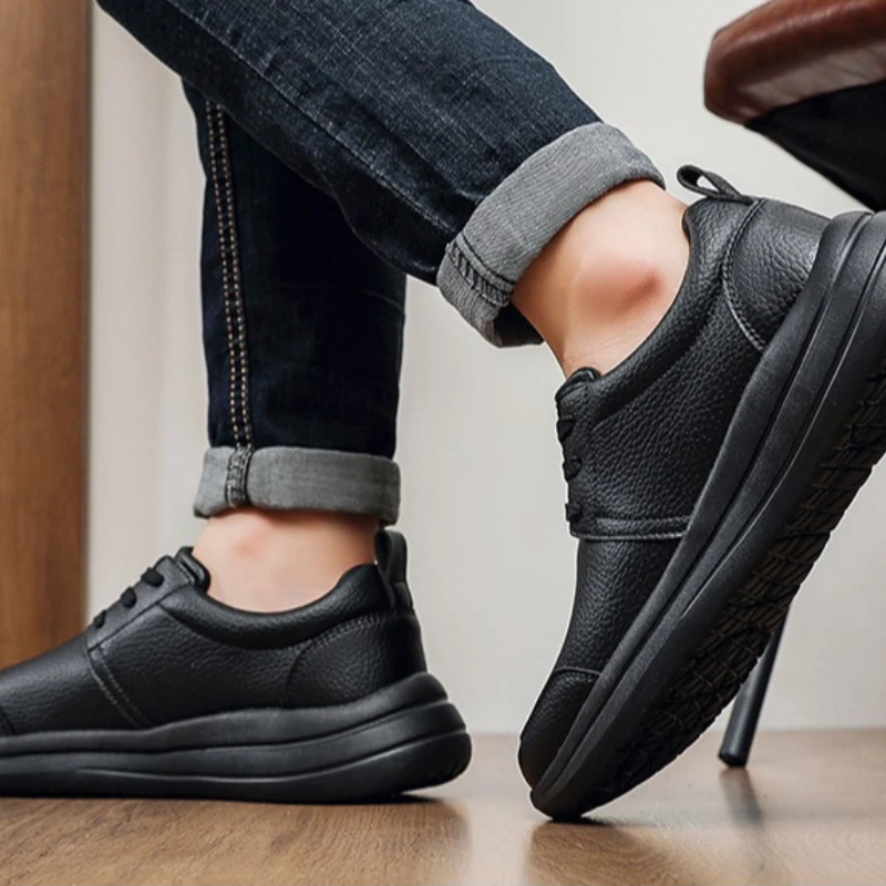 

Мужские кожаные туфли с разноцветной подошвой и неглубоким носком, без застежек, для весны и осени, высококачественная повседневная обувь