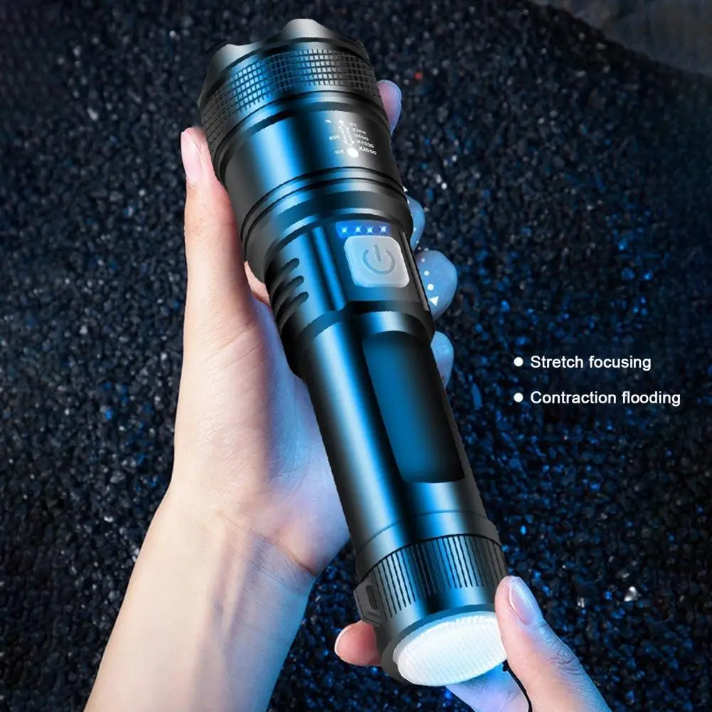 LED Torch High Lumens Super Bright Flashlight Rechargeable Waterproof Compact Size Portable Camping Flashlight With Tail Light