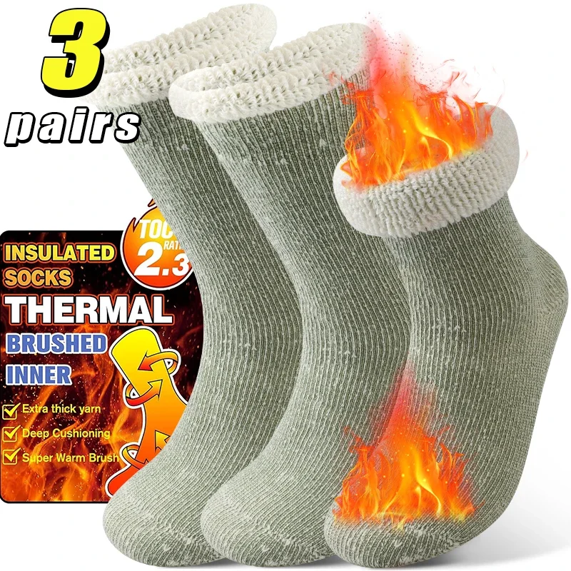 

3 пары женских носков из мериносовой шерсти, зимние тяжелые вязаные носки до середины икры, удобные носки с плюшевой подкладкой для улицы и дома, высокое качество