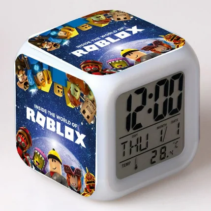 ROBLOX LED Digital Alarm Clock Fashion Electronic Clock Multifunction Digital Alarm Thermometer Glowing Cube 7 Colors Clock Kids