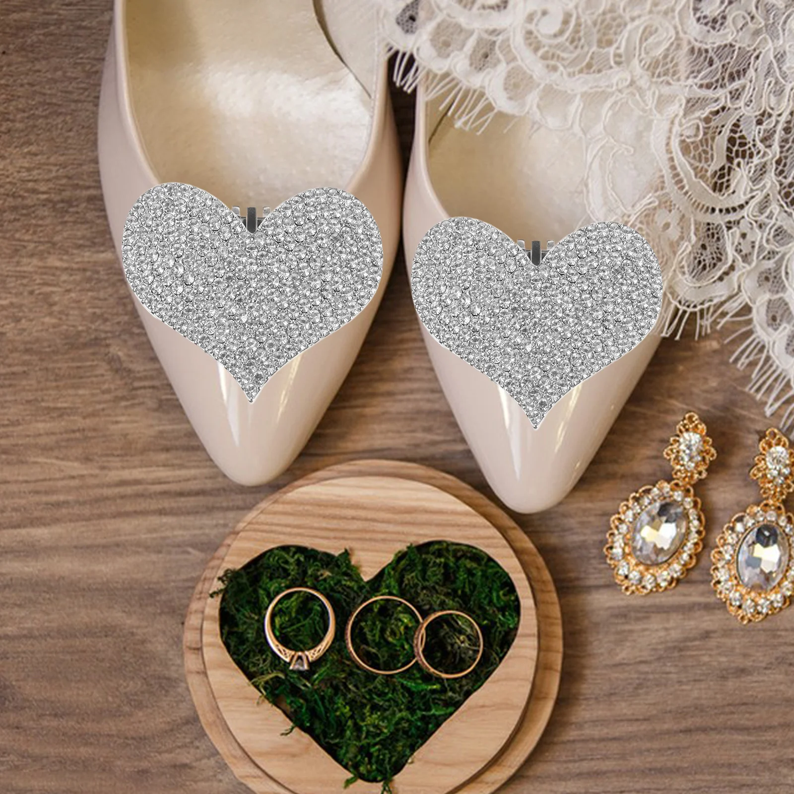 

2Pcs Heart High Heels Detachable Clip Premium Zinc Alloy Shoe Jewelry Clips Sparkling Rhinestone Shoe Embellishments for Women